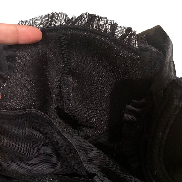 Y2K Victoria’s Secret 36B Push Up Ruffled‎ Lace Babydoll Top Black Sequin Mesh - Picture 7 of 11